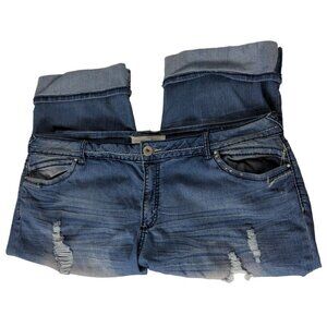 Fashion Bug Plus Size 28W Cropped Distressed Jeweled Jeans
